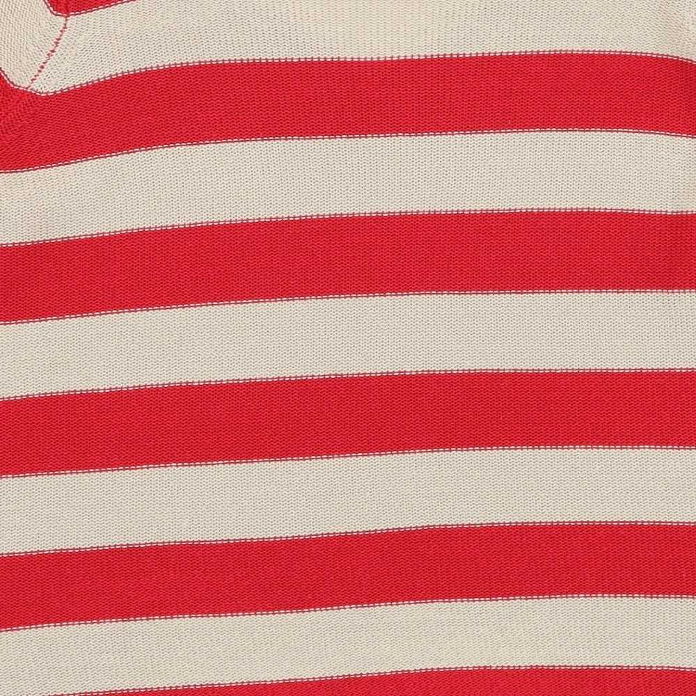Bonmarché Womens Red Round Neck Striped Acrylic Pullover Jumper Size L