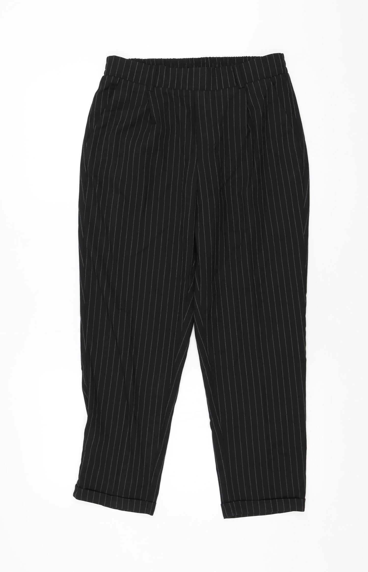 Stradivarius Womens Black Striped Polyester Cargo Trousers Size L L25 in Regular