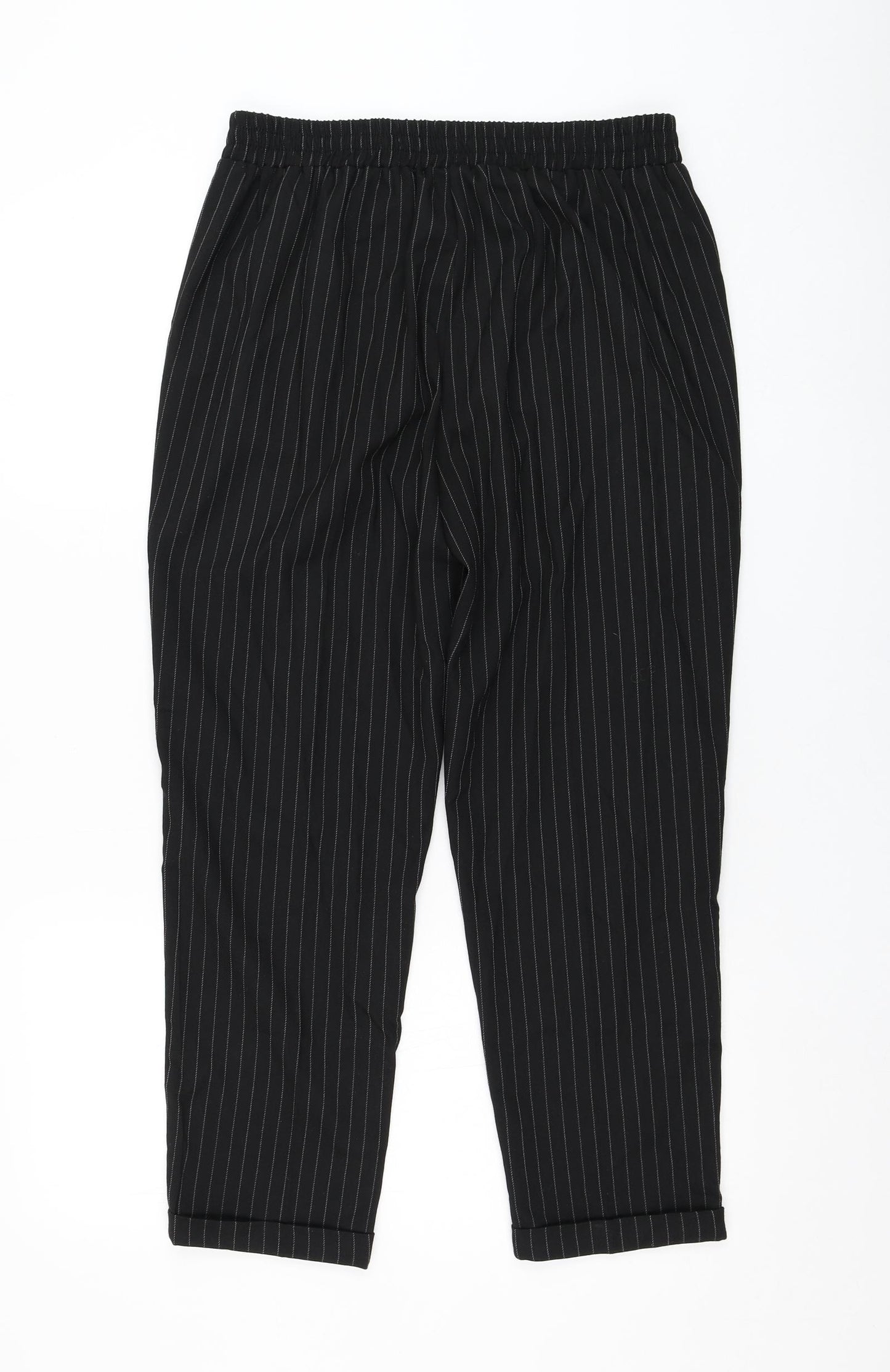 Stradivarius Womens Black Striped Polyester Cargo Trousers Size L L25 in Regular