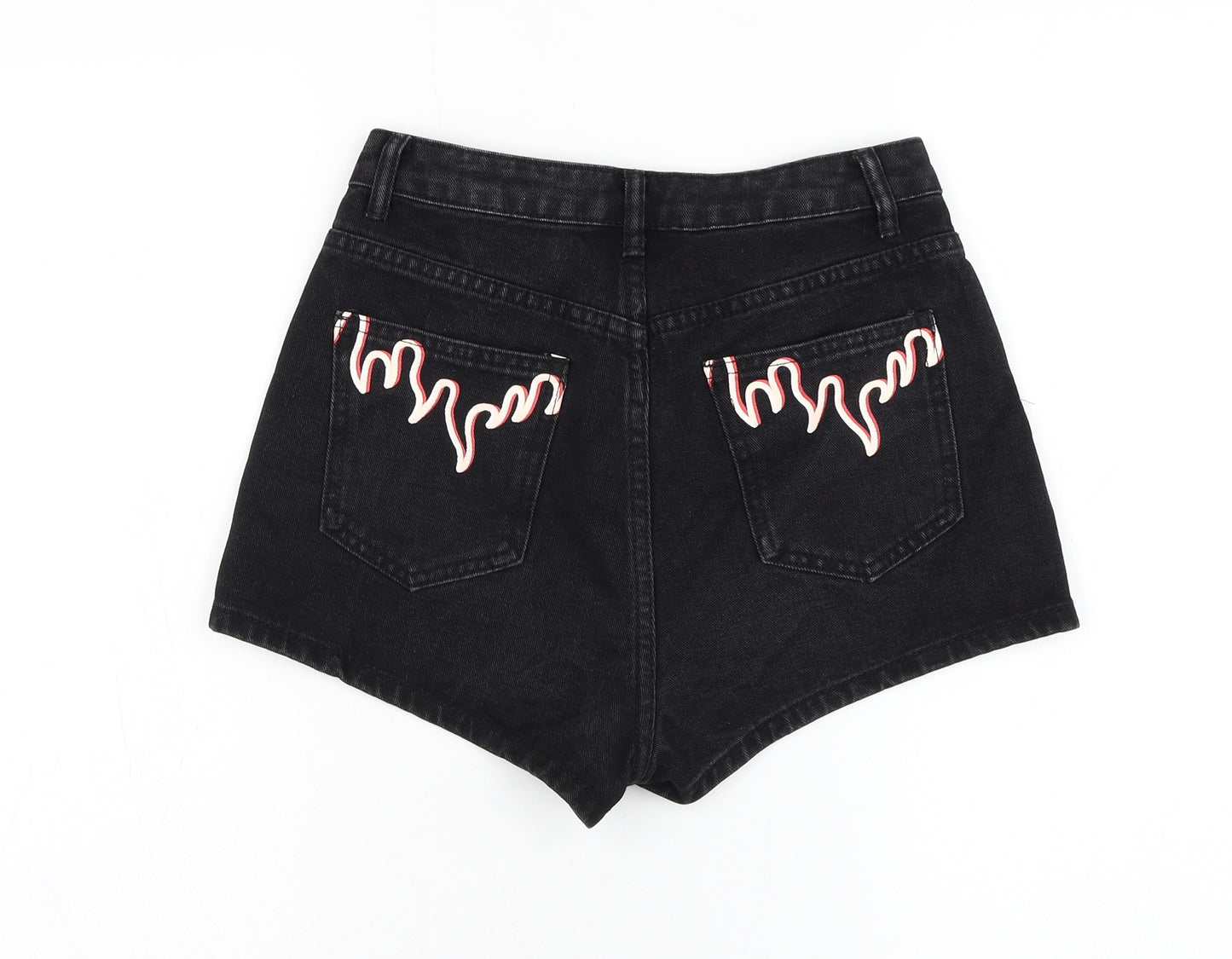 SheIn Womens Black  Cotton Hot Pants Shorts Size XS  Regular Zip - Flame