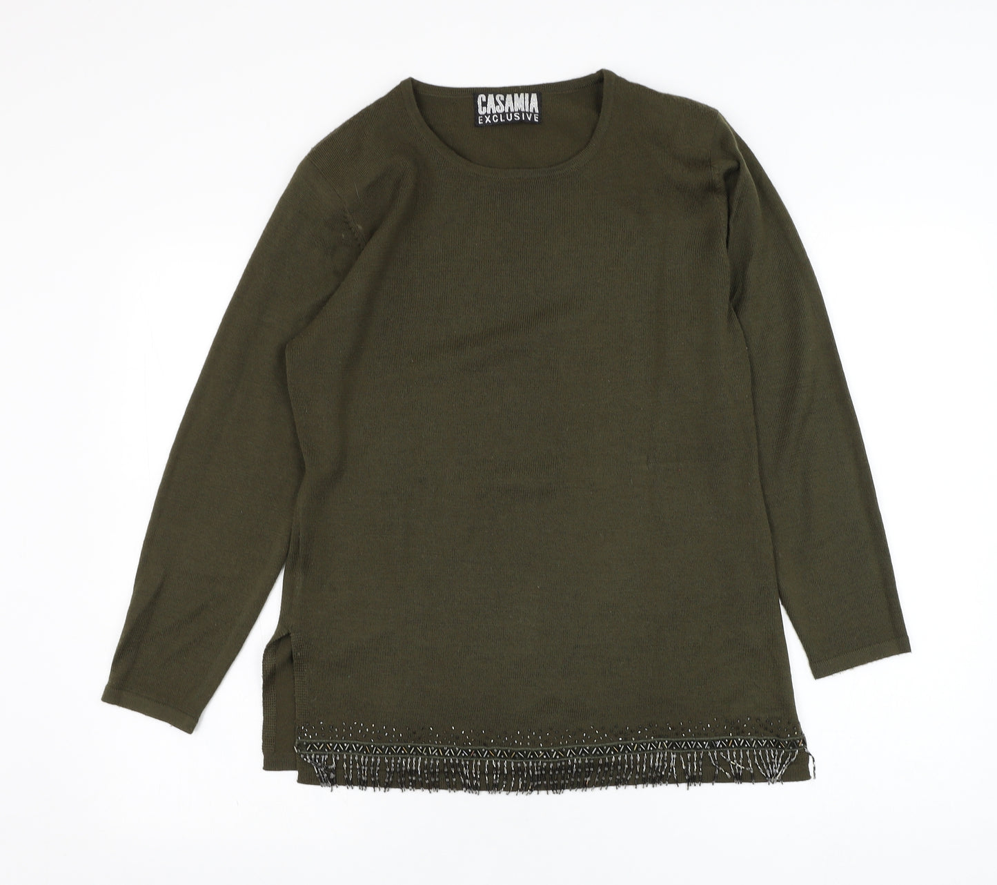 Casamia Exclusive Womens Green Round Neck  Acrylic Pullover Jumper Size M