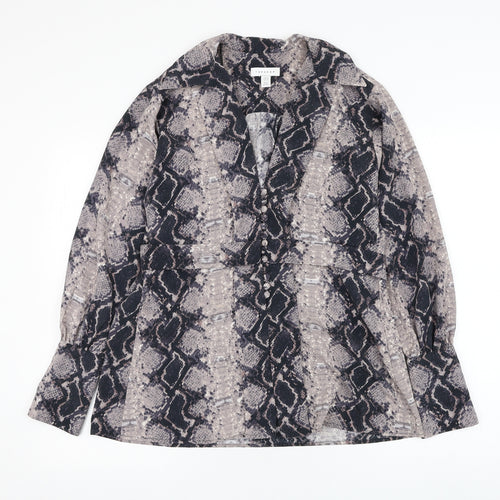 Topshop Womens Purple Animal Print Polyester Basic Blouse Size 10 V-Neck