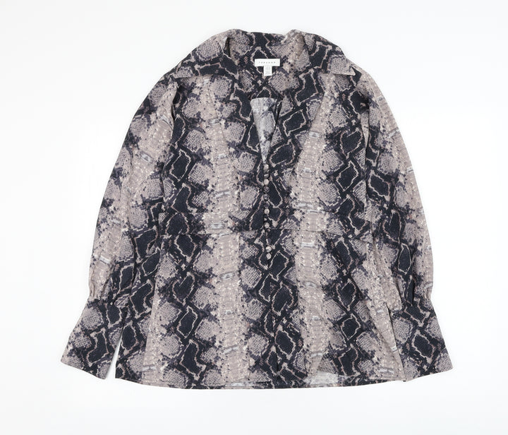 Topshop Womens Purple Animal Print Polyester Basic Blouse Size 10 V-Neck