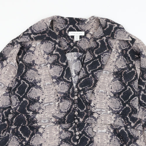 Topshop Womens Purple Animal Print Polyester Basic Blouse Size 10 V-Neck
