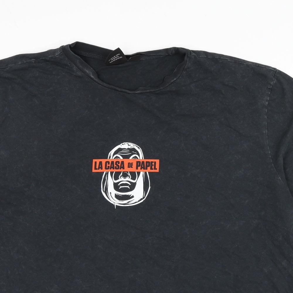 Primark Mens Grey  Cotton  T-Shirt Size 2XL Round Neck  - Money Heist, La casa de papel