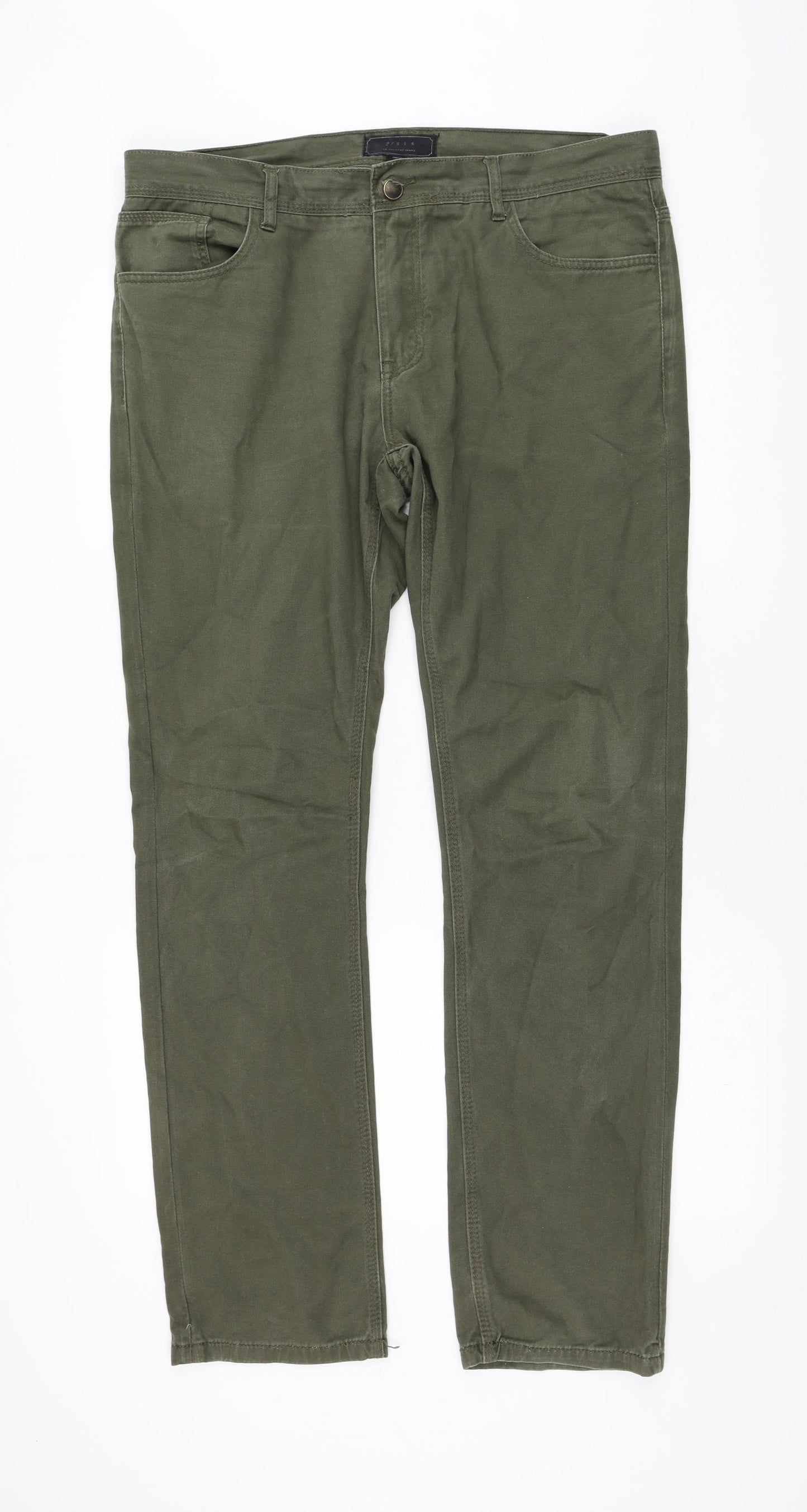 21 MEN Mens Green  Cotton Chino Trousers Size 38 in L32 in Regular Zip