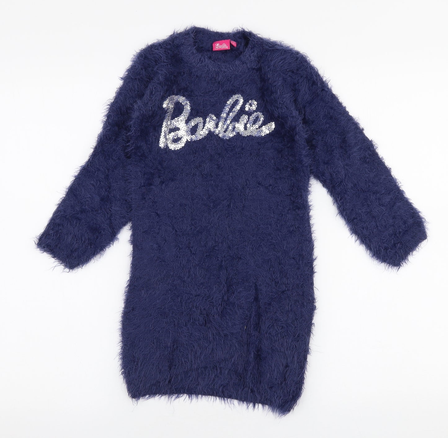 Barbie Girls Blue Round Neck  Nylon Pullover Jumper Size 7-8 Years  Pullover