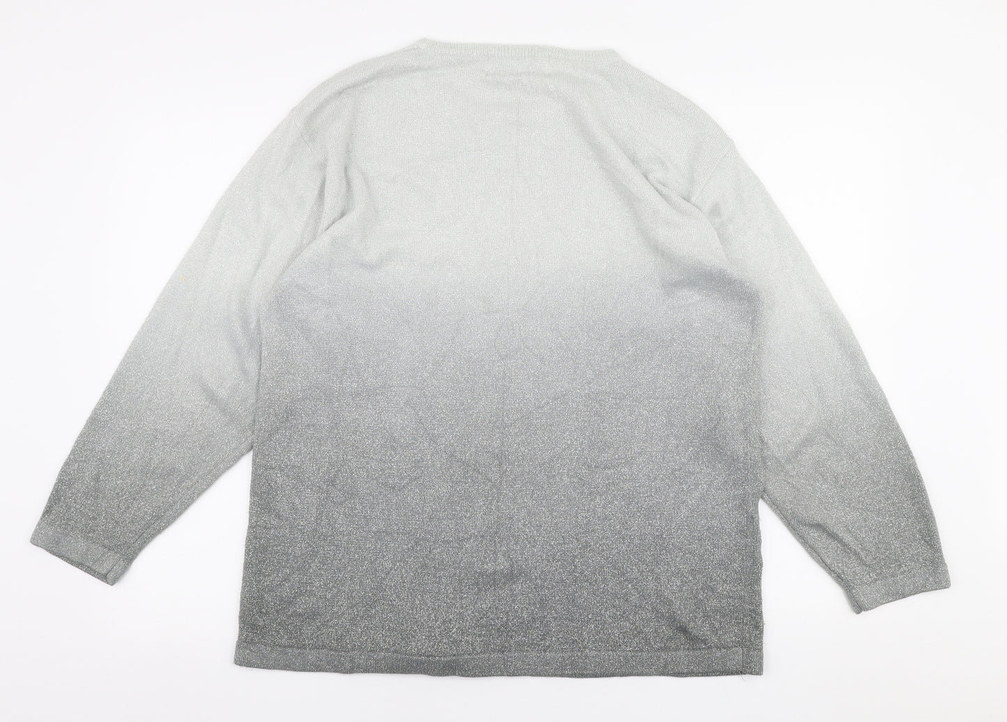 Fay Louise Womens Grey Round Neck Floral Acrylic Pullover Jumper One Size