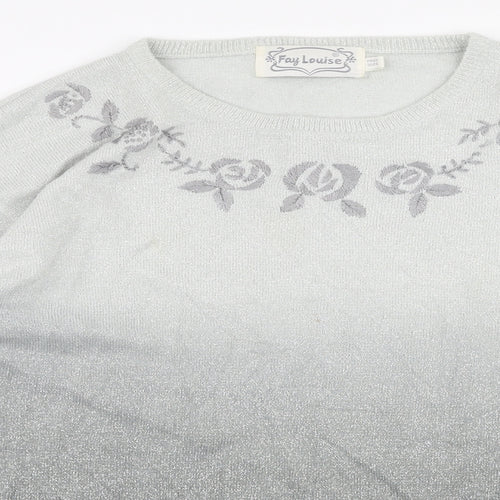 Fay Louise Womens Grey Round Neck Floral Acrylic Pullover Jumper One Size