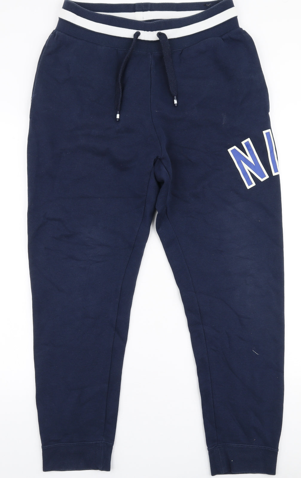 Nike Mens Blue  Cotton Jogger Trousers Size M L28 in Slim Drawstring