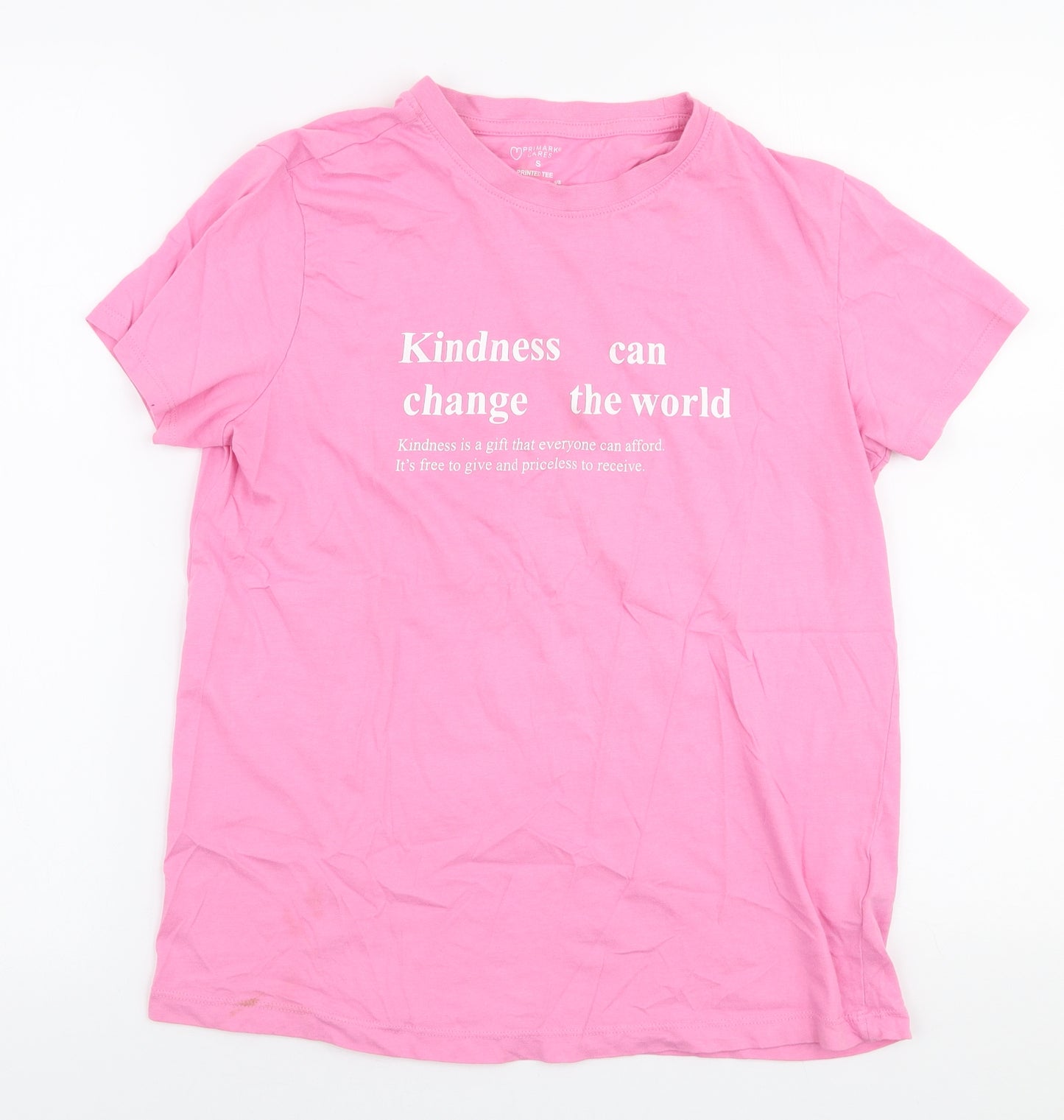 Primark Womens Pink  100% Cotton Jersey T-Shirt Size 10 Round Neck - Kindness