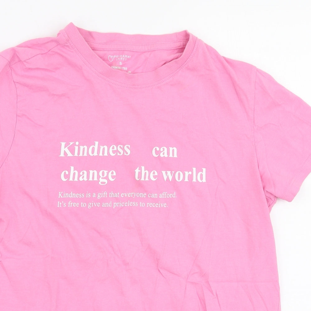 Primark Womens Pink  100% Cotton Jersey T-Shirt Size 10 Round Neck - Kindness