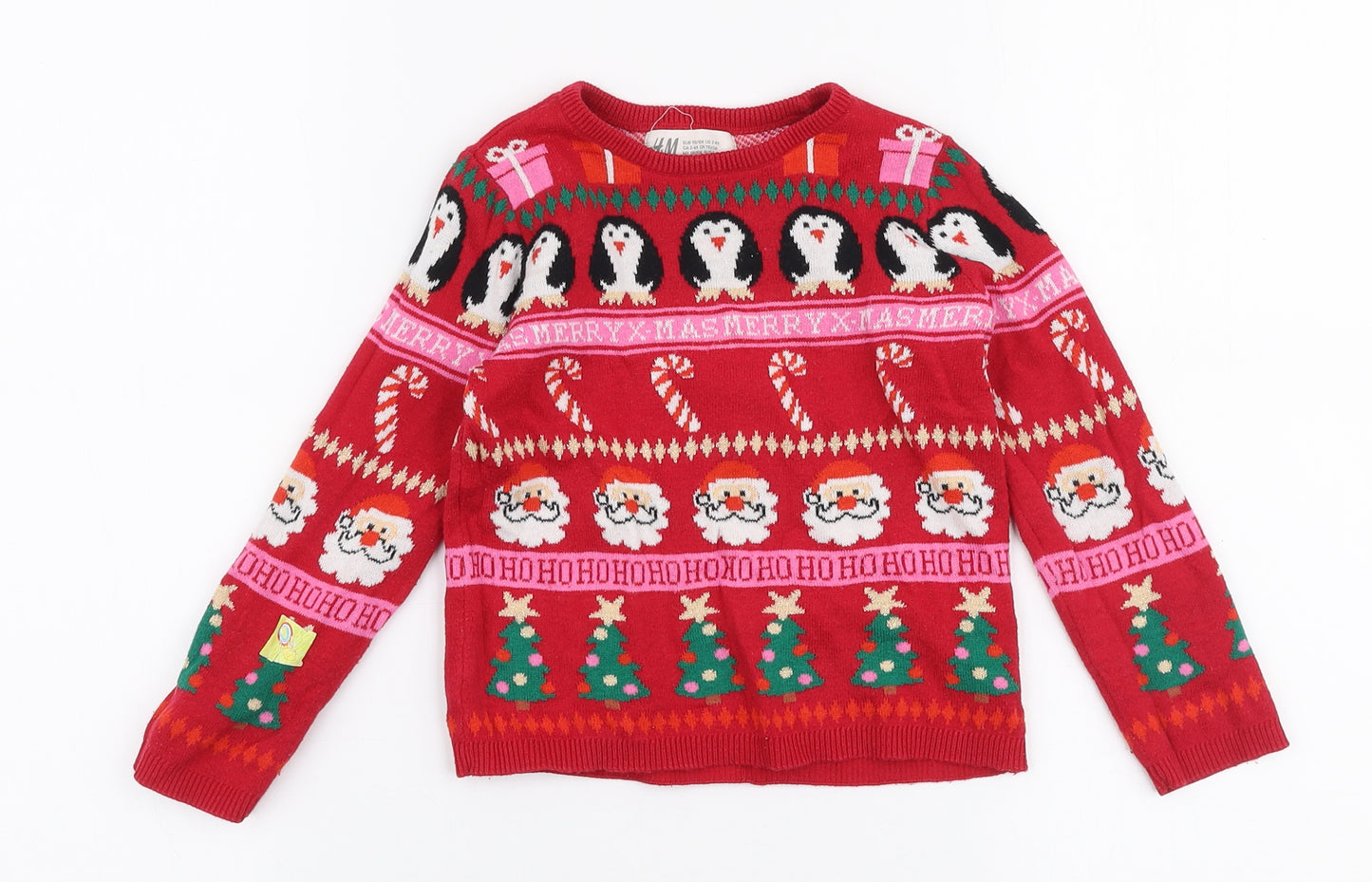 H&M Girls Multicoloured Round Neck  100% Cotton Pullover Jumper Size 3-4 Years  Pullover - Christmas