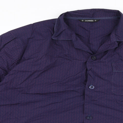 Dunnes Stores Mens Purple Geometric Cotton  Button-Up Size L Collared Button