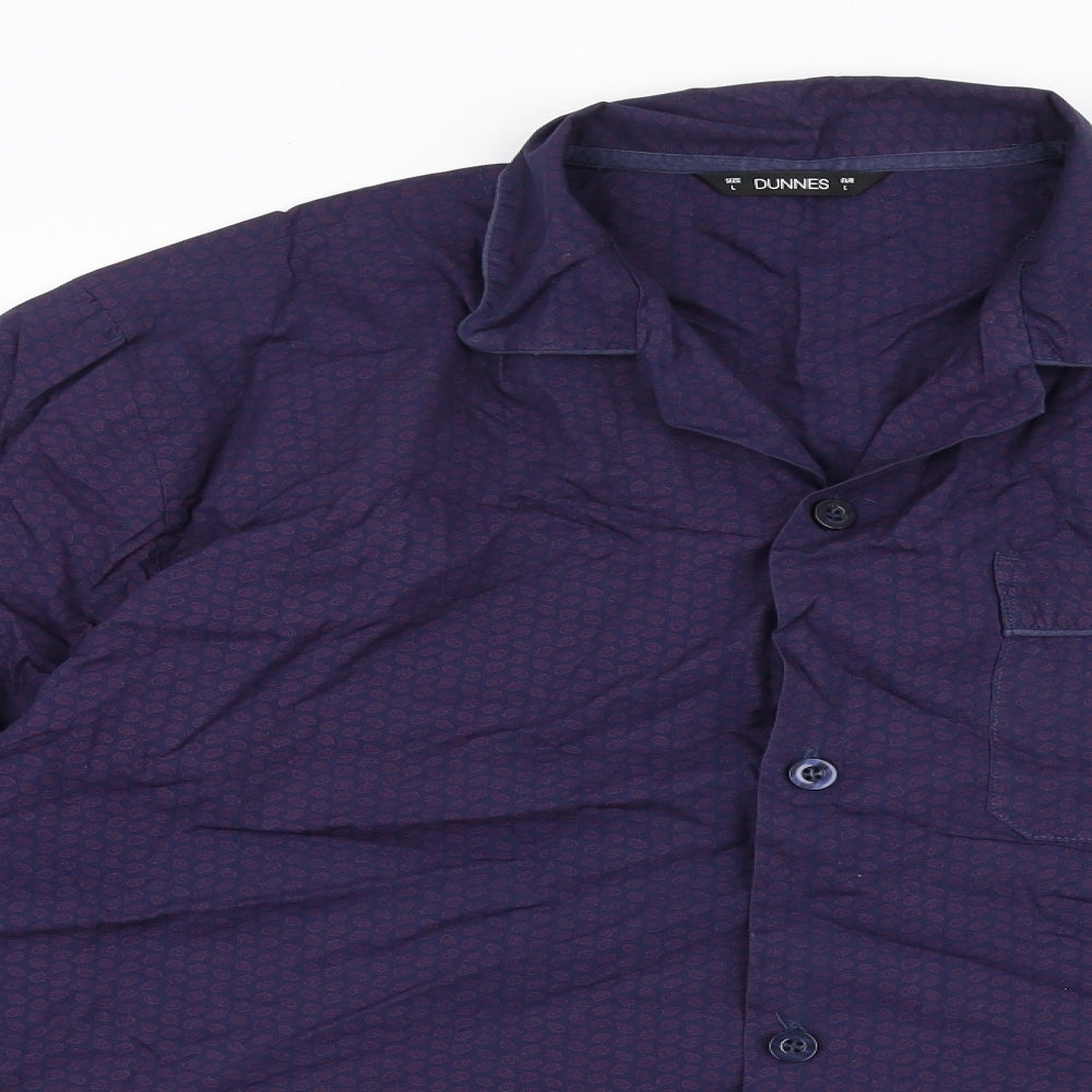 Dunnes Stores Mens Purple Geometric Cotton  Button-Up Size L Collared Button