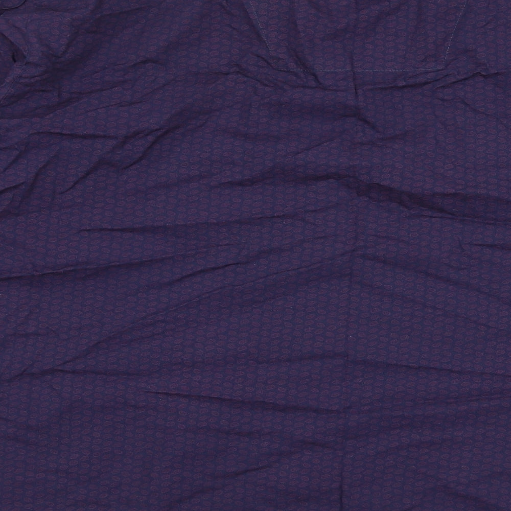 Dunnes Stores Mens Purple Geometric Cotton  Button-Up Size L Collared Button