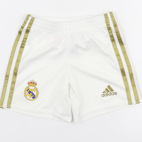 adidas Boys White Striped Polyester Sweat Shorts Size 3-4 Years  Regular Drawstring - Real madrid