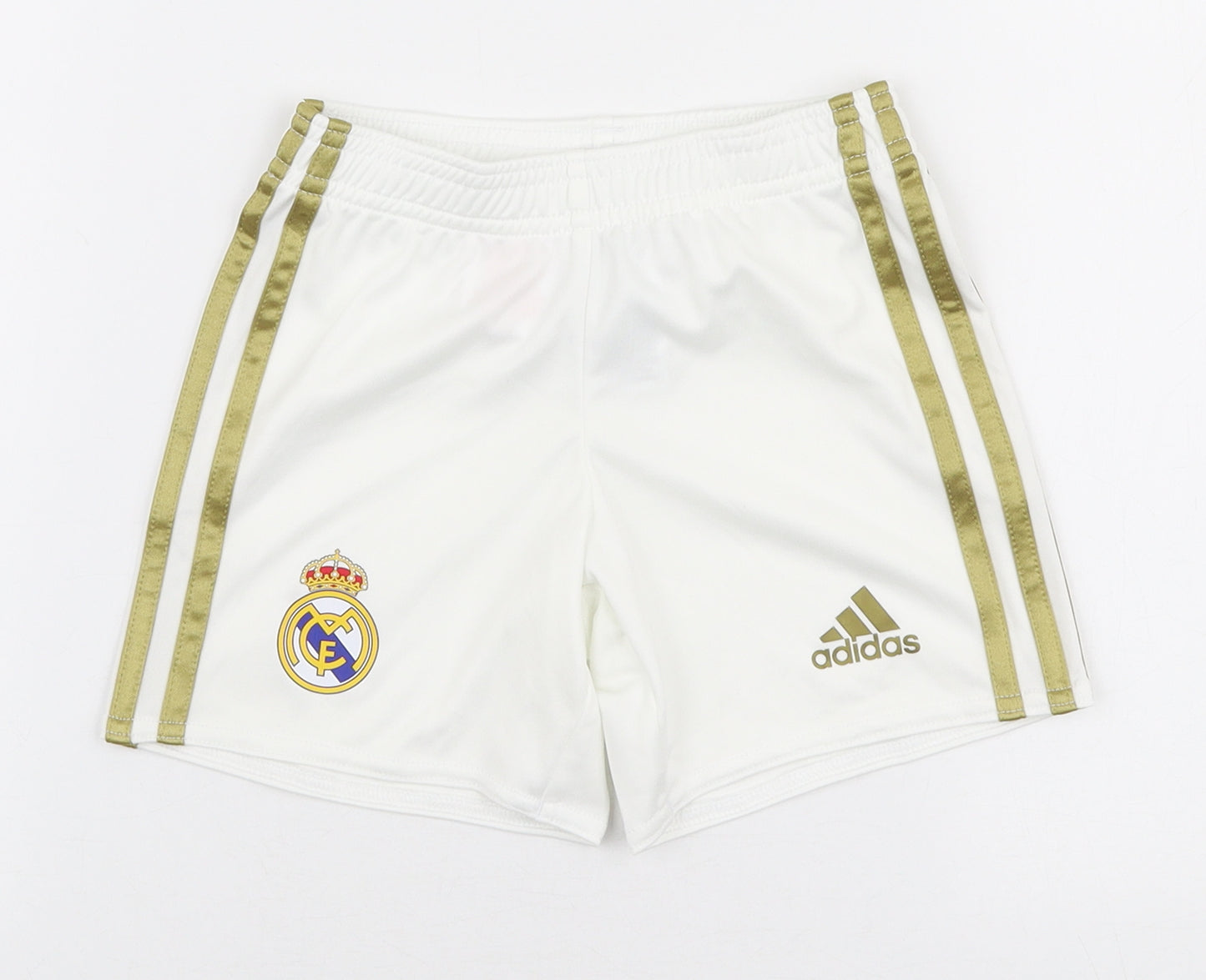 adidas Boys White Striped Polyester Sweat Shorts Size 3-4 Years  Regular Drawstring - Real madrid