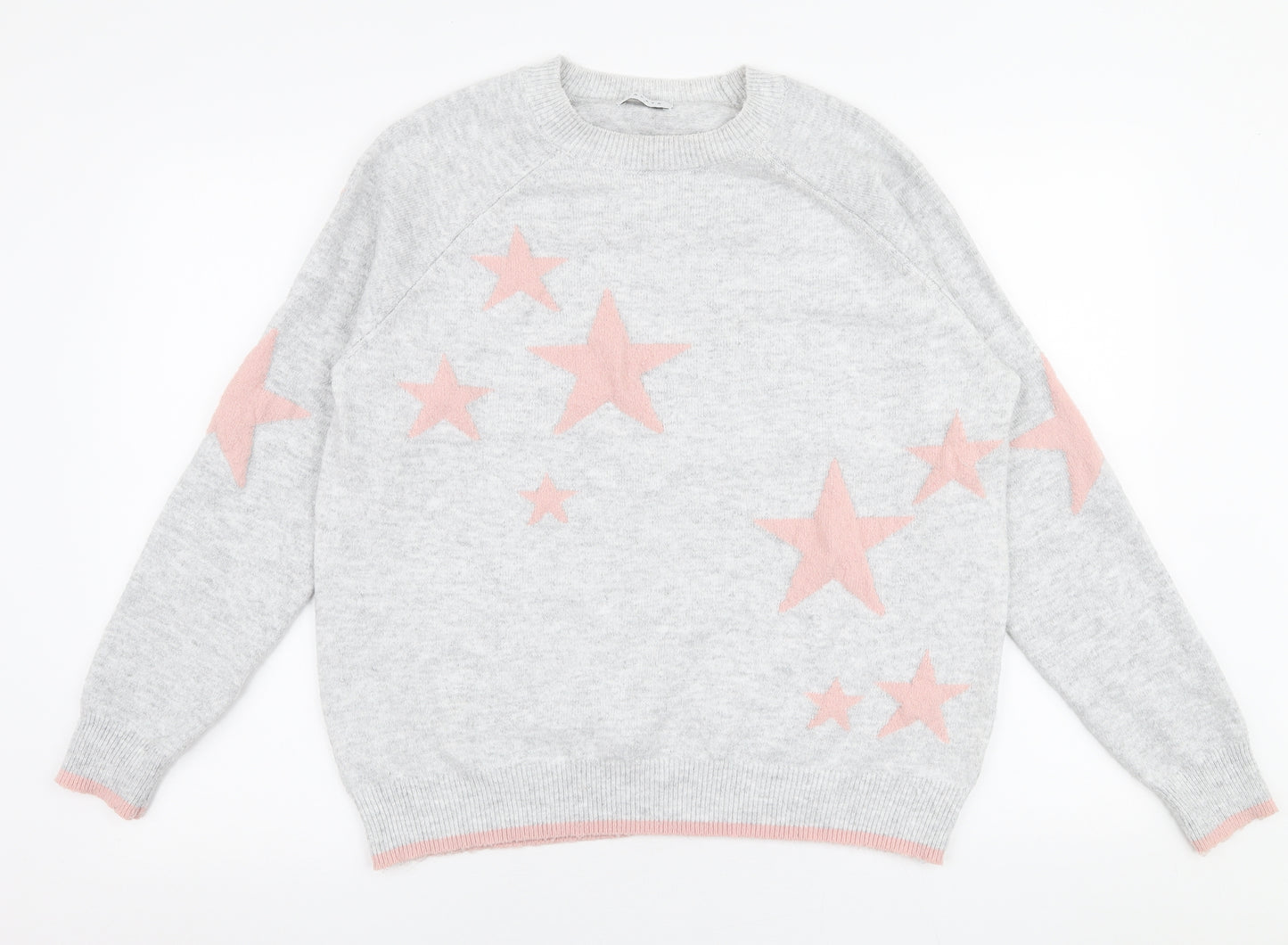 Papaya Womens Grey Round Neck Geometric Polyester Pullover Jumper Size L   - Stars