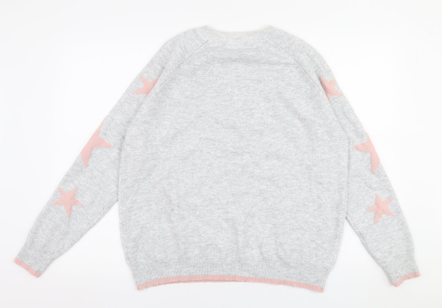 Papaya Womens Grey Round Neck Geometric Polyester Pullover Jumper Size L   - Stars