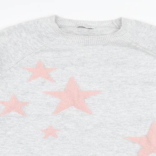 Papaya Womens Grey Round Neck Geometric Polyester Pullover Jumper Size L   - Stars