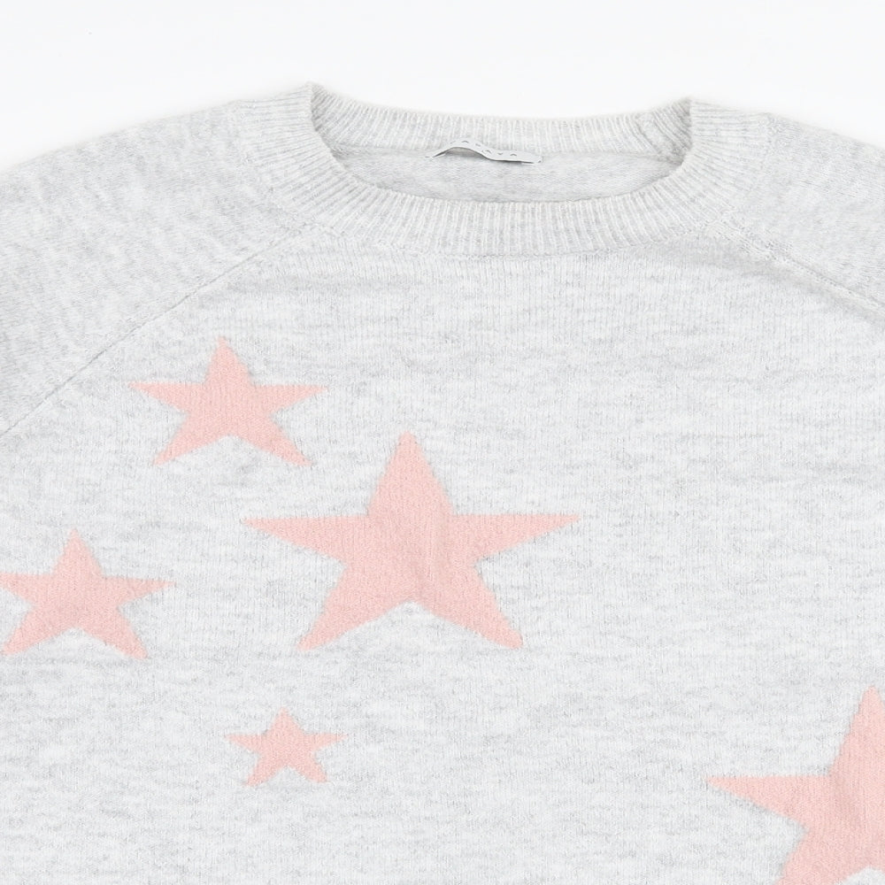 Papaya Womens Grey Round Neck Geometric Polyester Pullover Jumper Size L   - Stars