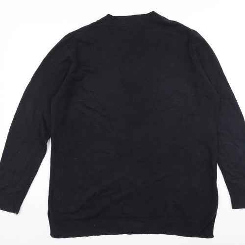 Preworn Womens Black V-Neck  Polyester Pullover Jumper Size L