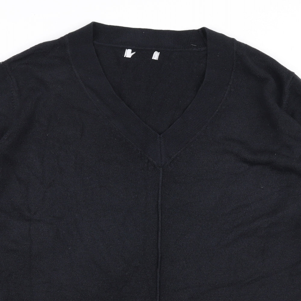 Preworn Womens Black V-Neck  Polyester Pullover Jumper Size L