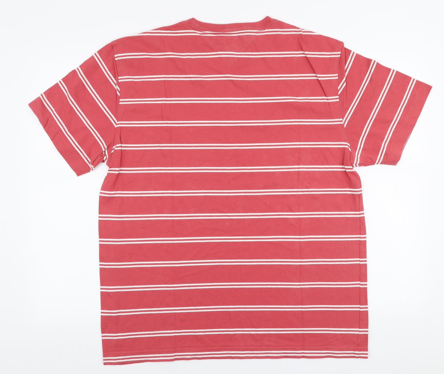 Tommy Hilfiger Mens Pink Striped Polyester  T-Shirt Size L Round Neck