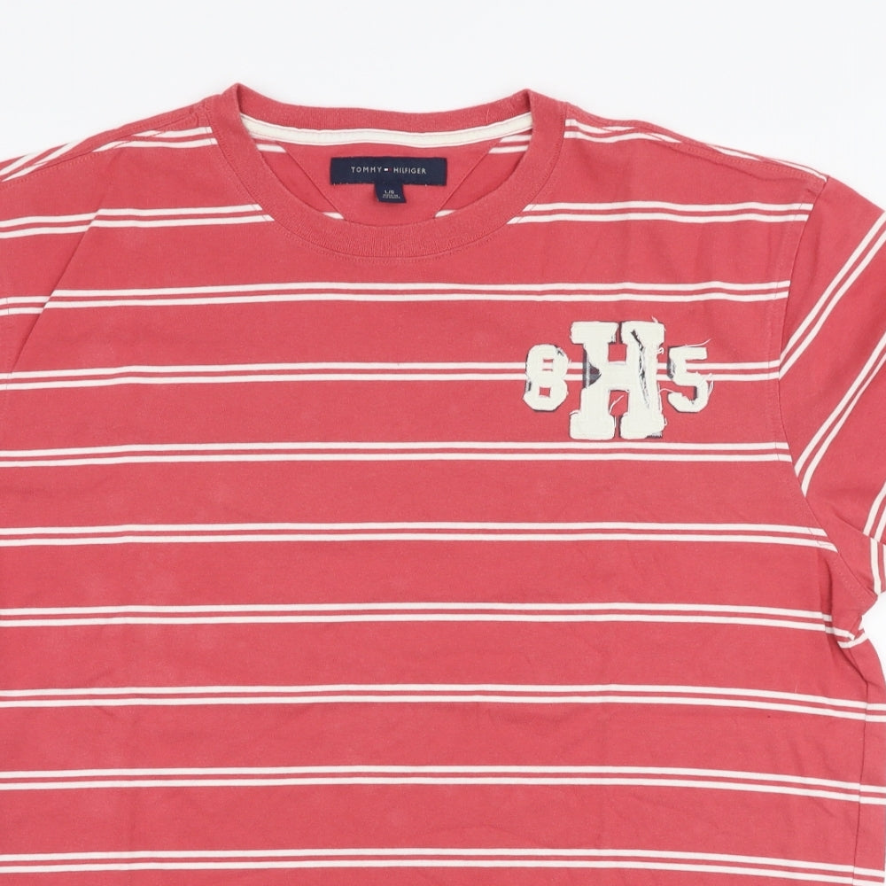 Tommy Hilfiger Mens Pink Striped Polyester  T-Shirt Size L Round Neck