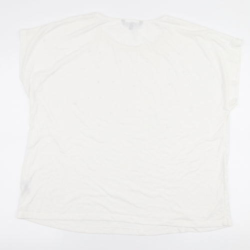 Bonmarche Womens White  Polyester Jersey T-Shirt Size 24 Round Neck