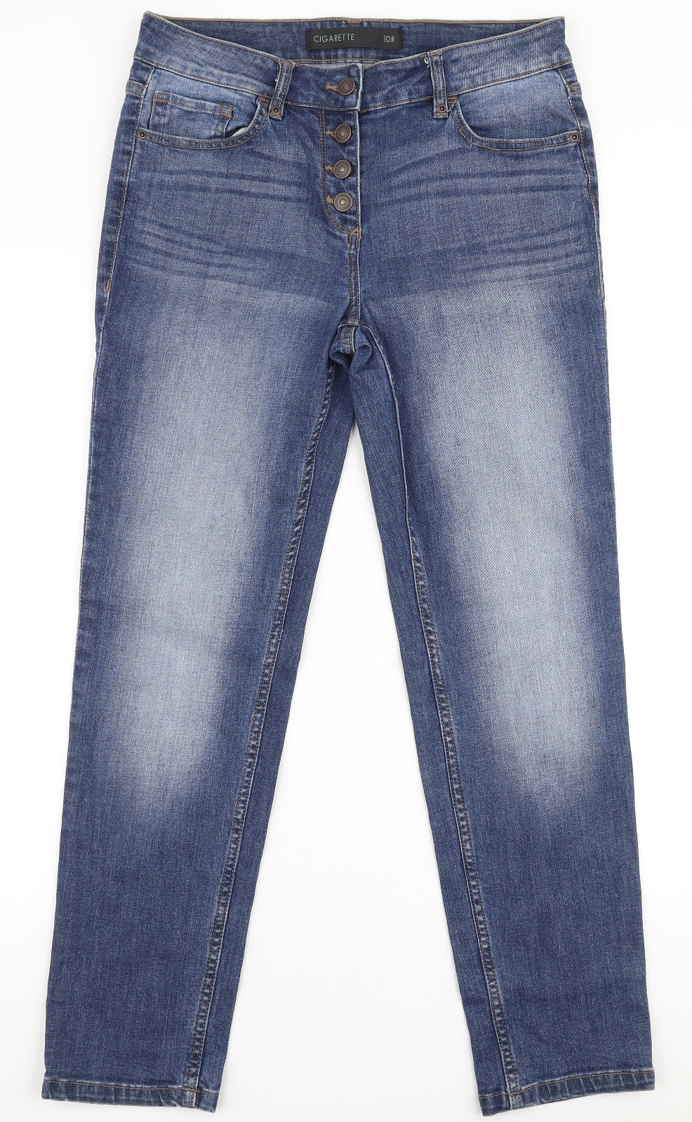 NEXT Womens Blue  Cotton Straight Jeans Size 10 L28 in Slim Button