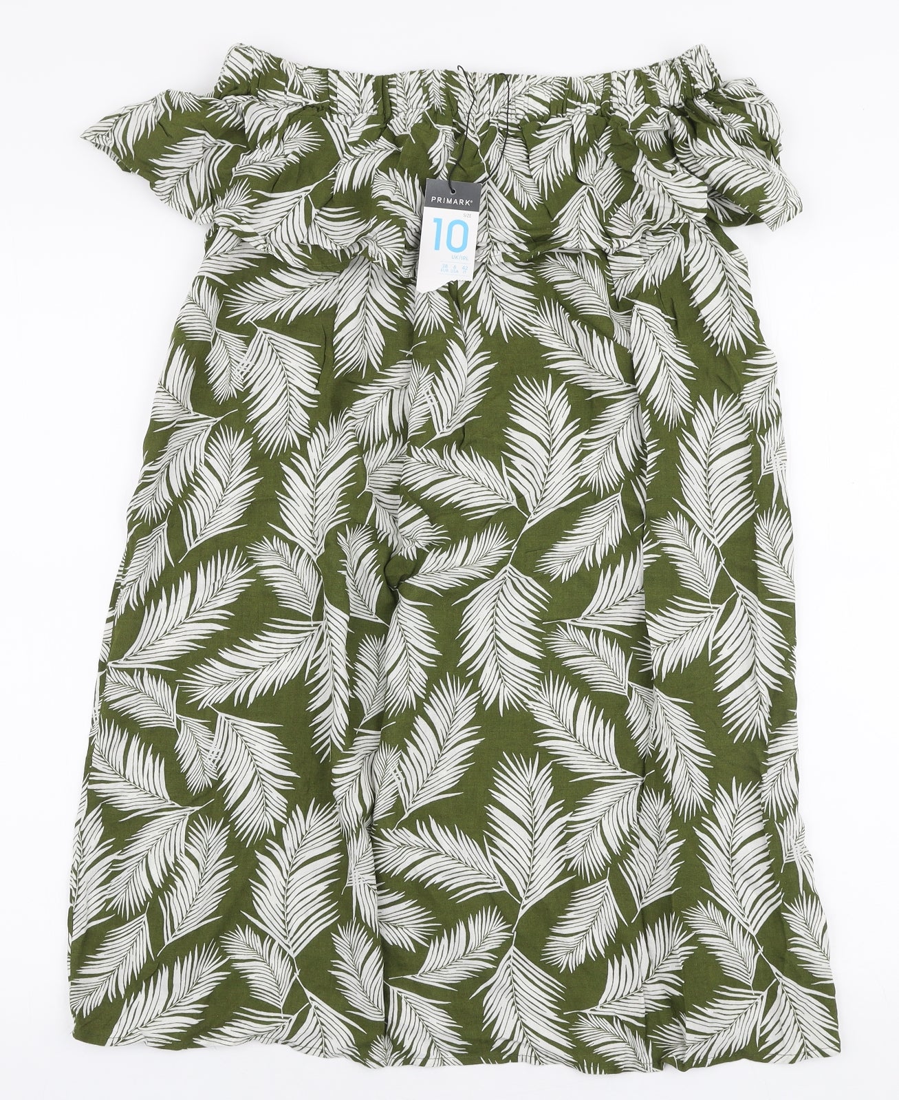 Primark Womens Green Floral Viscose A-Line  Size 10  Off the Shoulder Pullover