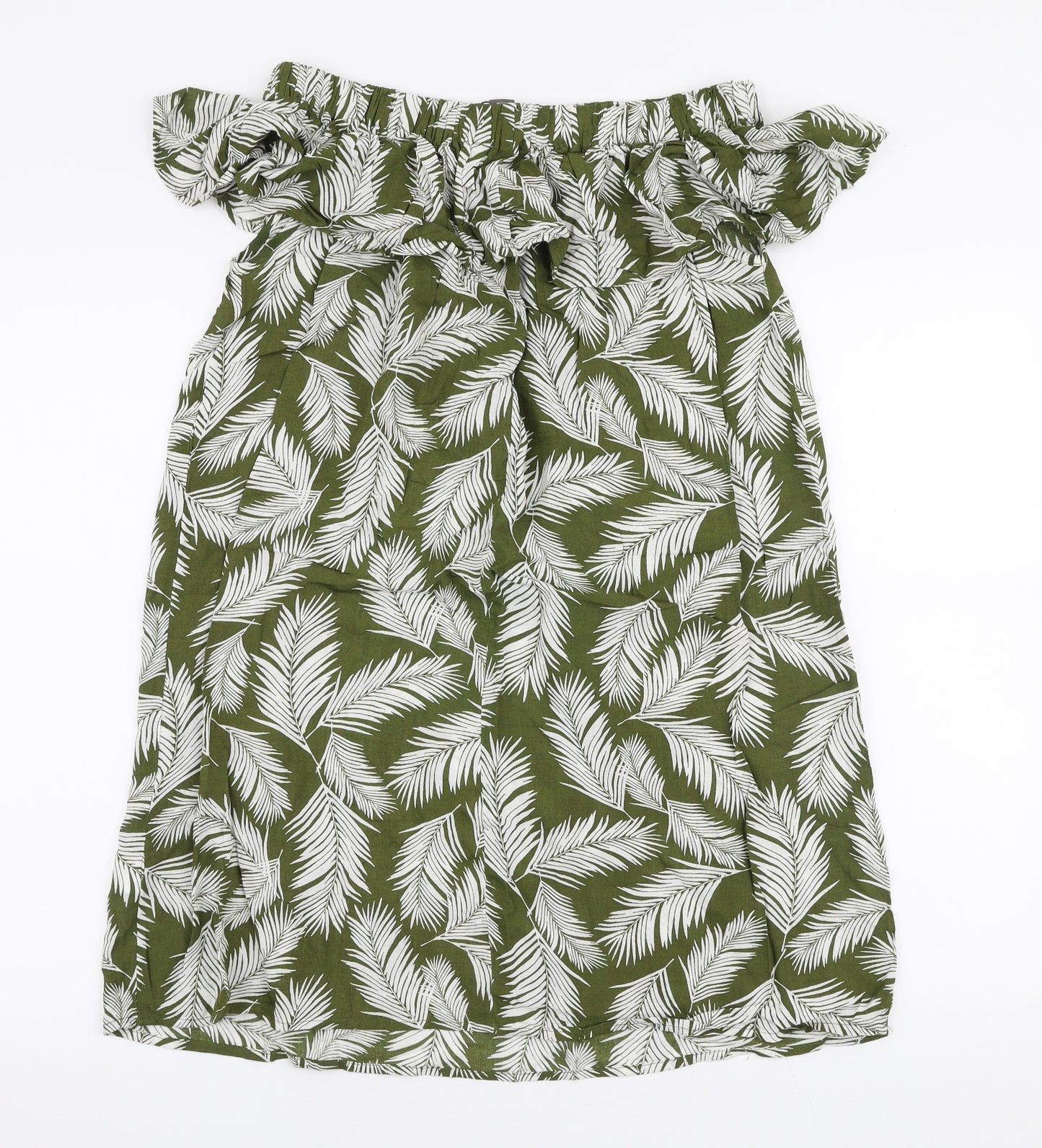 Primark Womens Green Floral Viscose A-Line  Size 10  Off the Shoulder Pullover