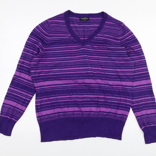 Debenhams Womens Purple V-Neck Striped Viscose Pullover Jumper Size 20