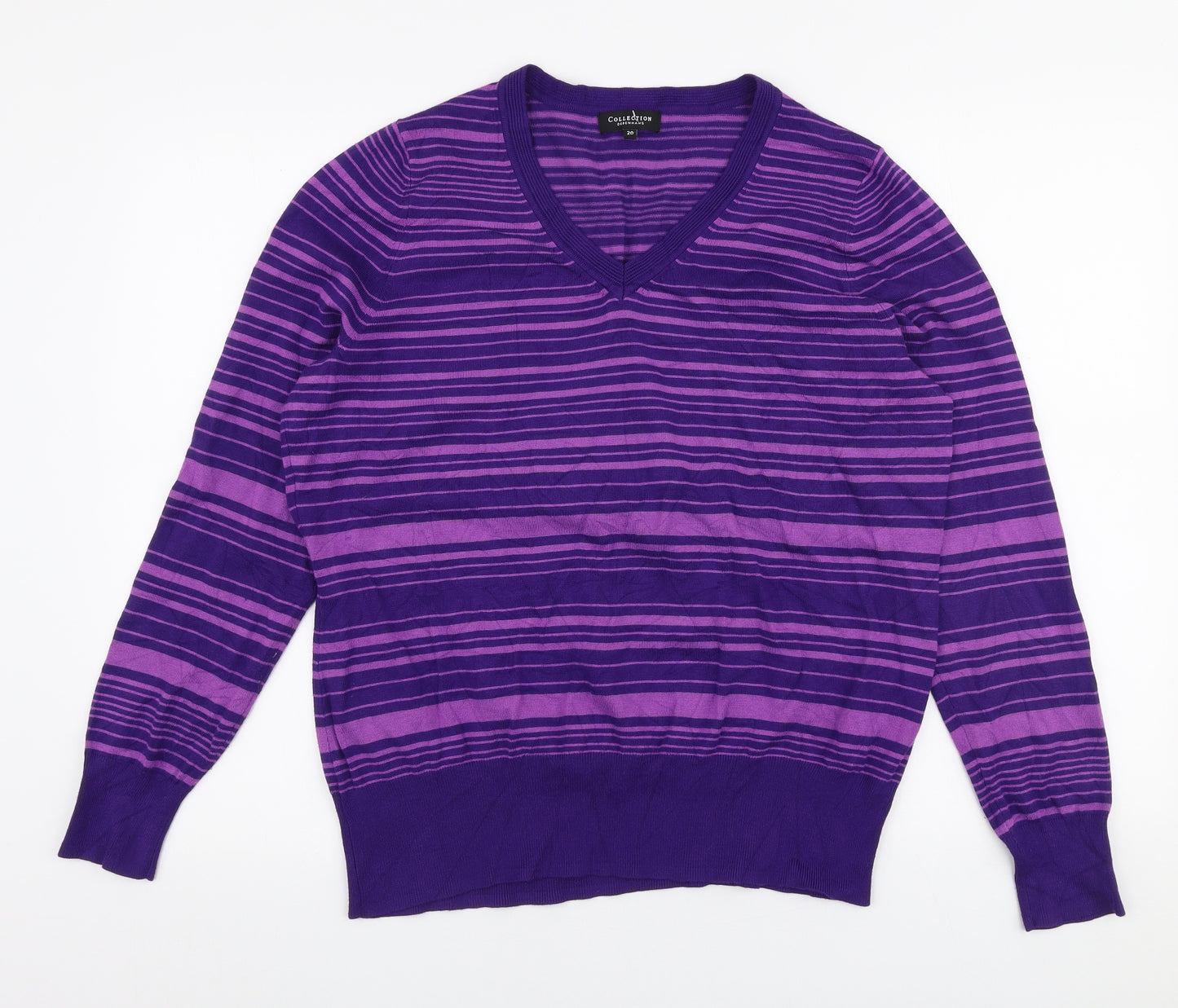 Debenhams Womens Purple V-Neck Striped Viscose Pullover Jumper Size 20