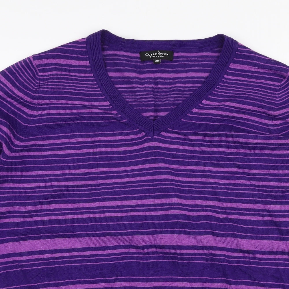 Debenhams Womens Purple V-Neck Striped Viscose Pullover Jumper Size 20