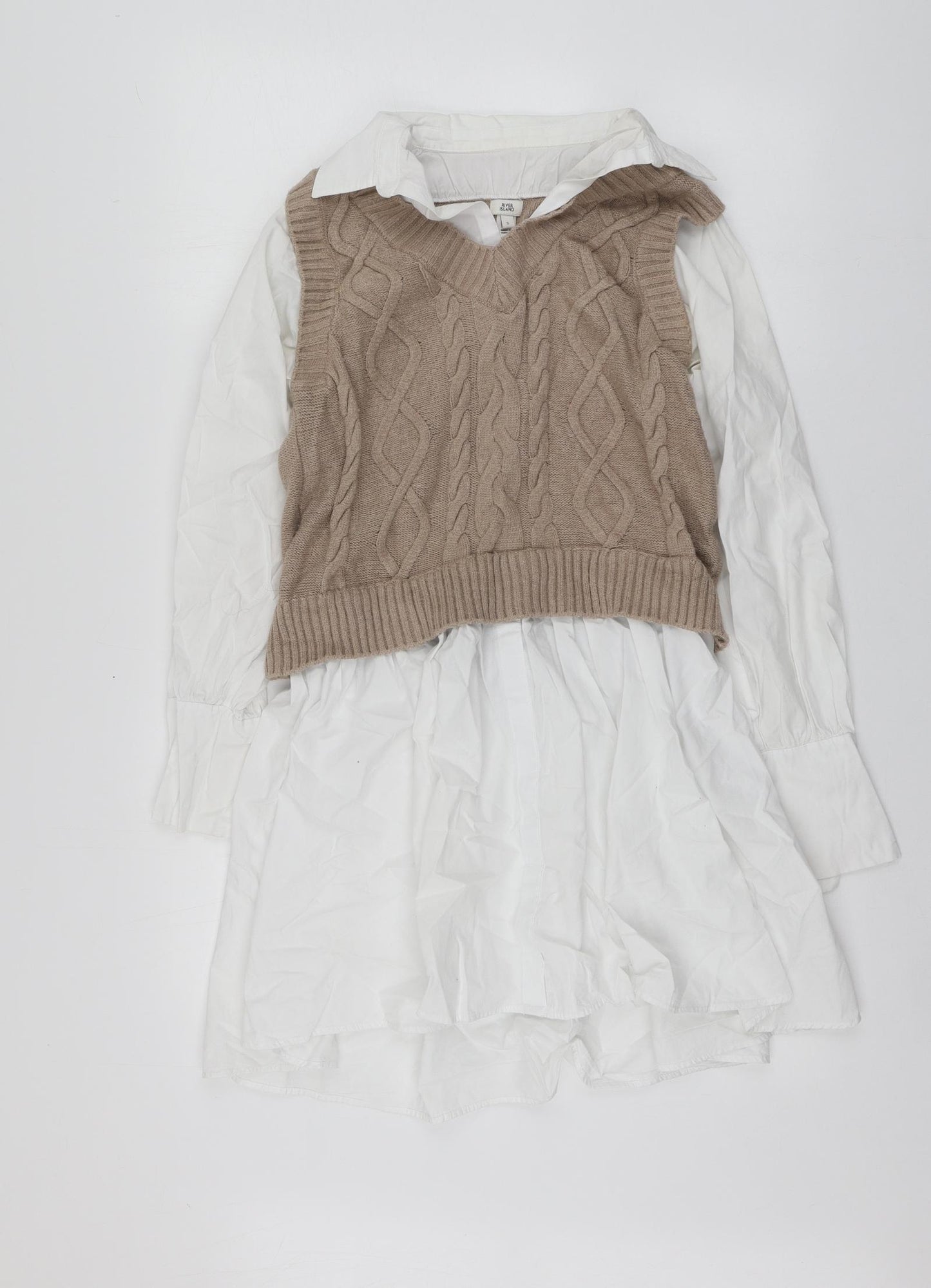 River Island Womens Beige  Viscose Basic Blouse Size S Collared