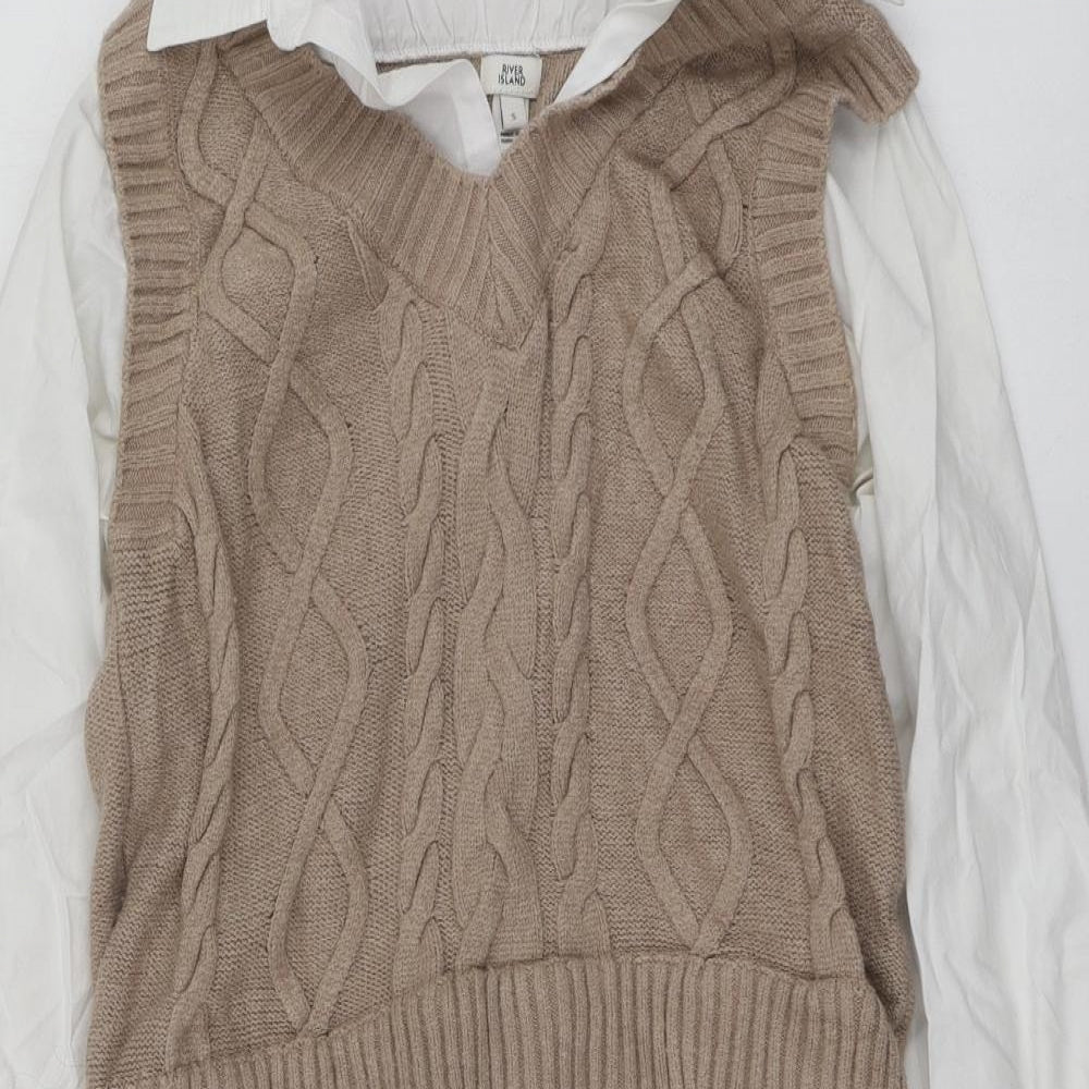 River Island Womens Beige  Viscose Basic Blouse Size S Collared
