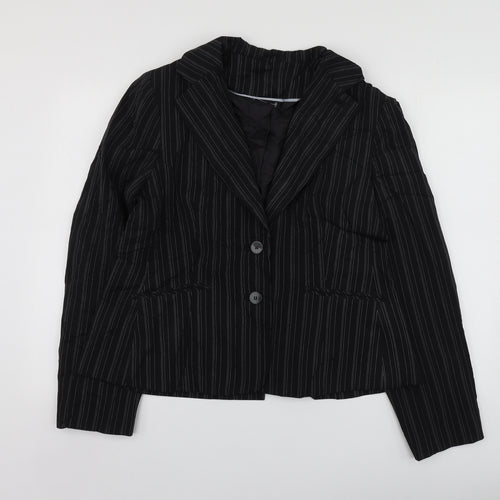 Select Womens Black Striped Polyester Jacket Suit Jacket Size 18