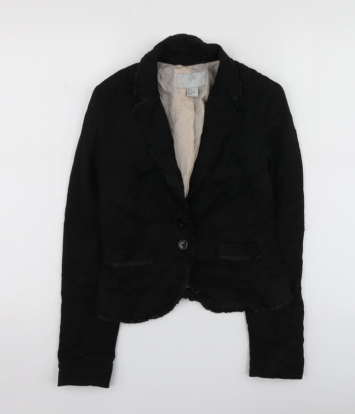 H&M Womens Black  Polyester Jacket Suit Jacket Size 34