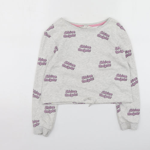 H&M Girls Grey Geometric Cotton Basic T-Shirt Size 9-10 Years Round Neck