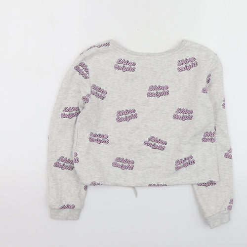 H&M Girls Grey Geometric Cotton Basic T-Shirt Size 9-10 Years Round Neck