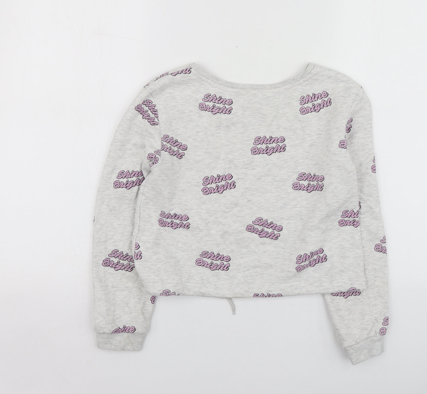 H&M Girls Grey Geometric Cotton Basic T-Shirt Size 9-10 Years Round Neck