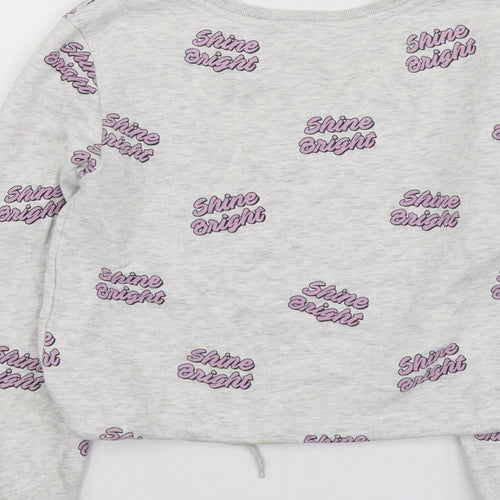H&M Girls Grey Geometric Cotton Basic T-Shirt Size 9-10 Years Round Neck