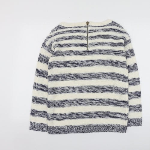 M&Co Womens Blue Round Neck Striped Acrylic Pullover Jumper Size 12