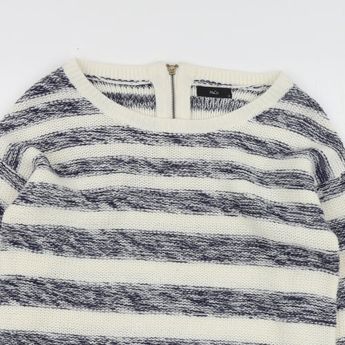 M&Co Womens Blue Round Neck Striped Acrylic Pullover Jumper Size 12
