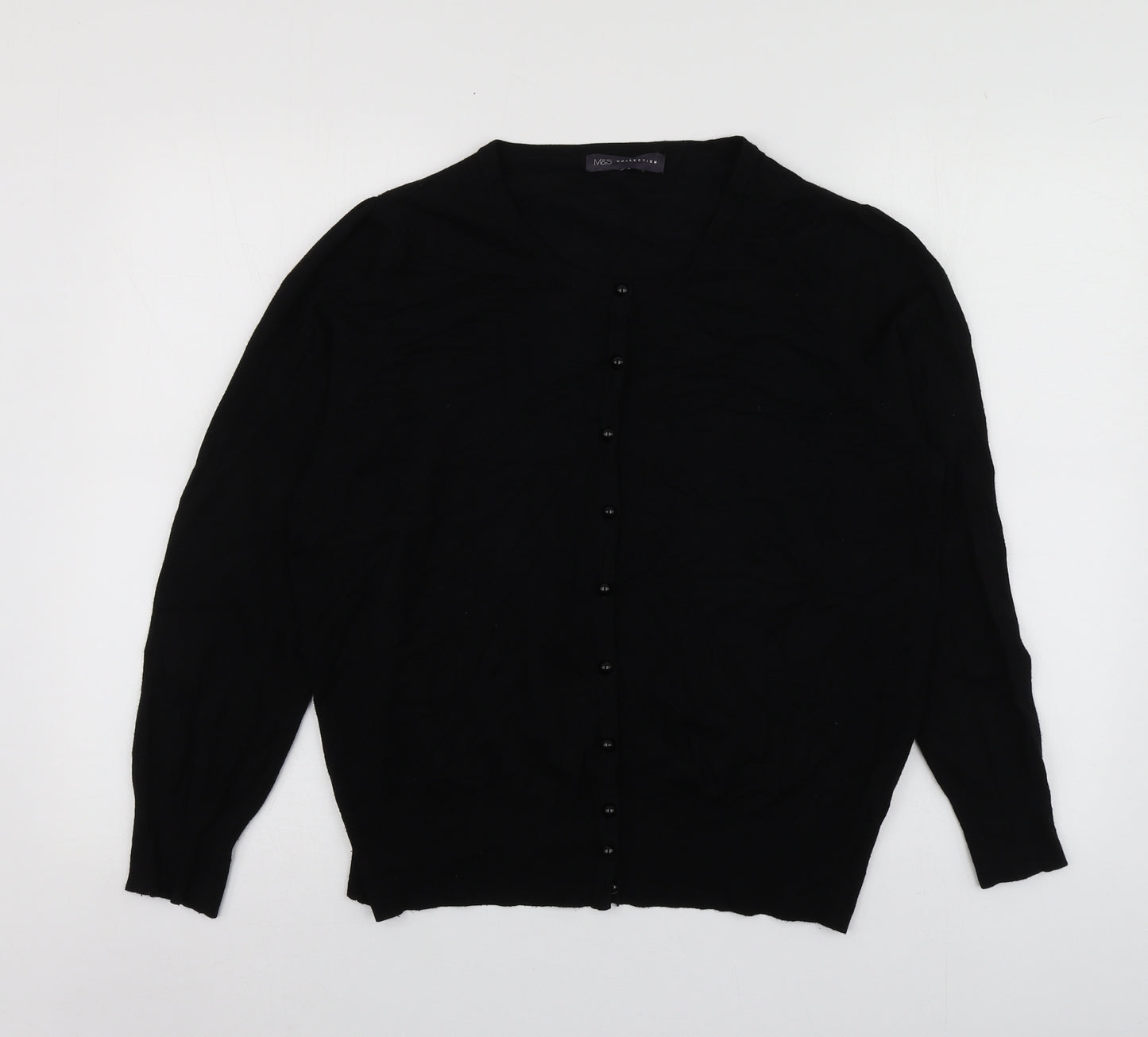 M&S Womens Black Round Neck  Viscose Cardigan Jumper Size 18