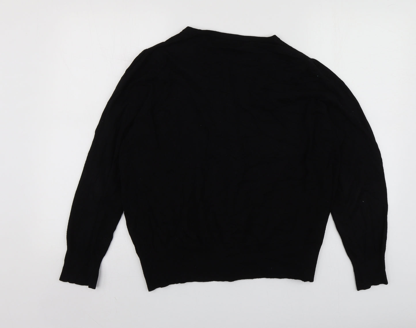 M&S Womens Black Round Neck  Viscose Cardigan Jumper Size 18