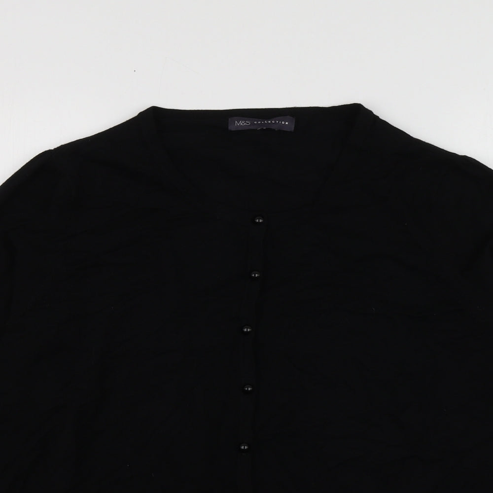 M&S Womens Black Round Neck  Viscose Cardigan Jumper Size 18